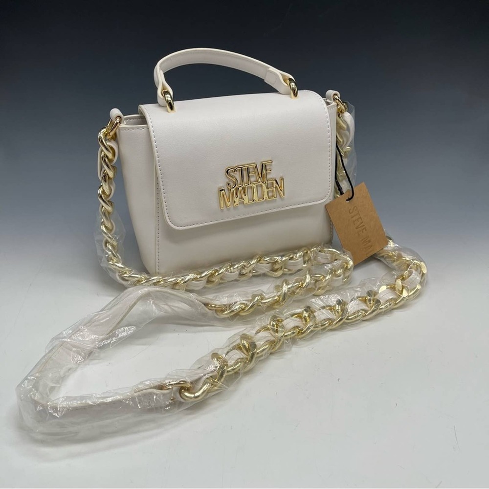Steve‎ Madden White Purse Gold Chain Crossbody Handbag New